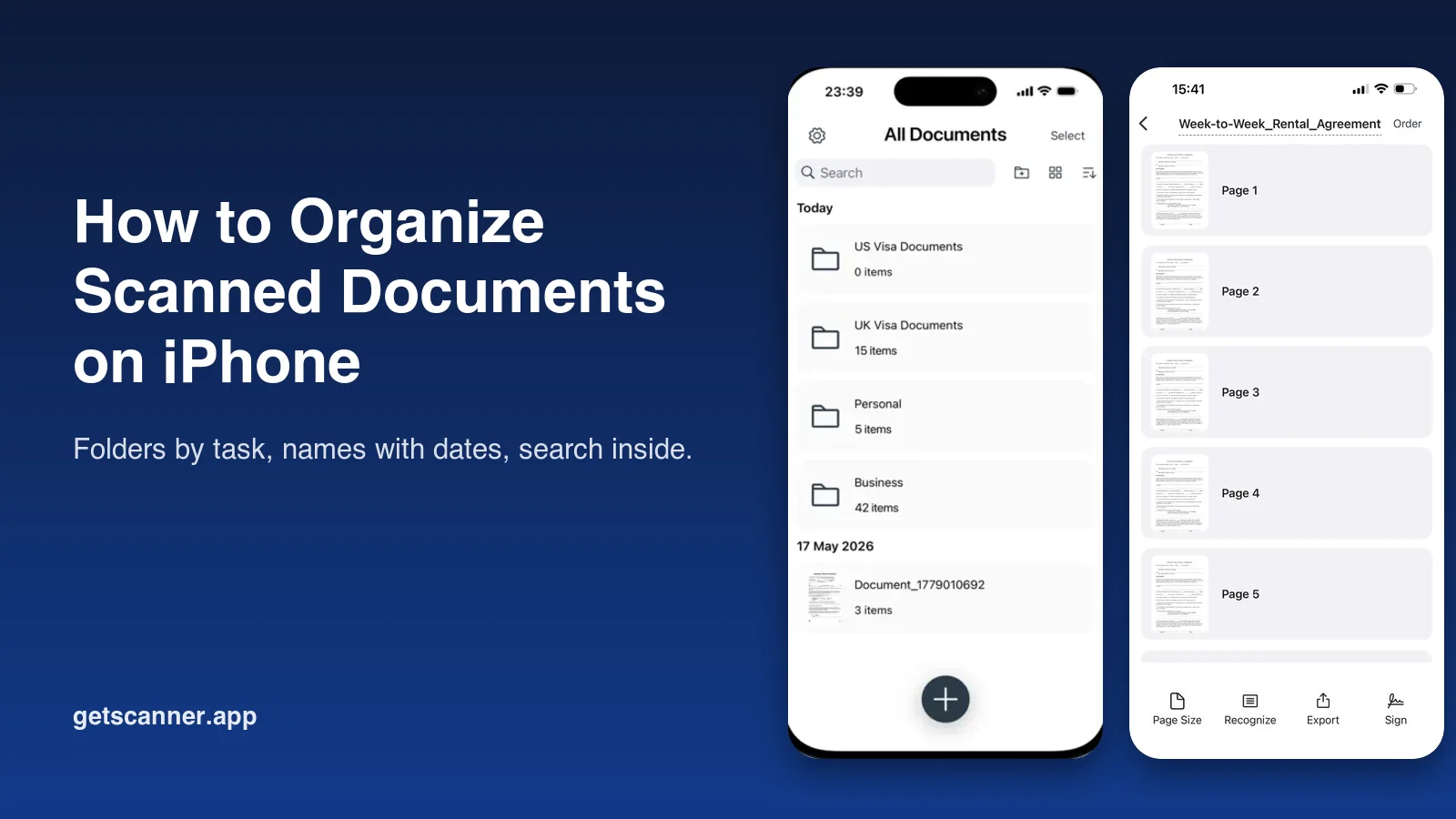 How to organize scanned documents on iPhone with folders, names, tags, and search