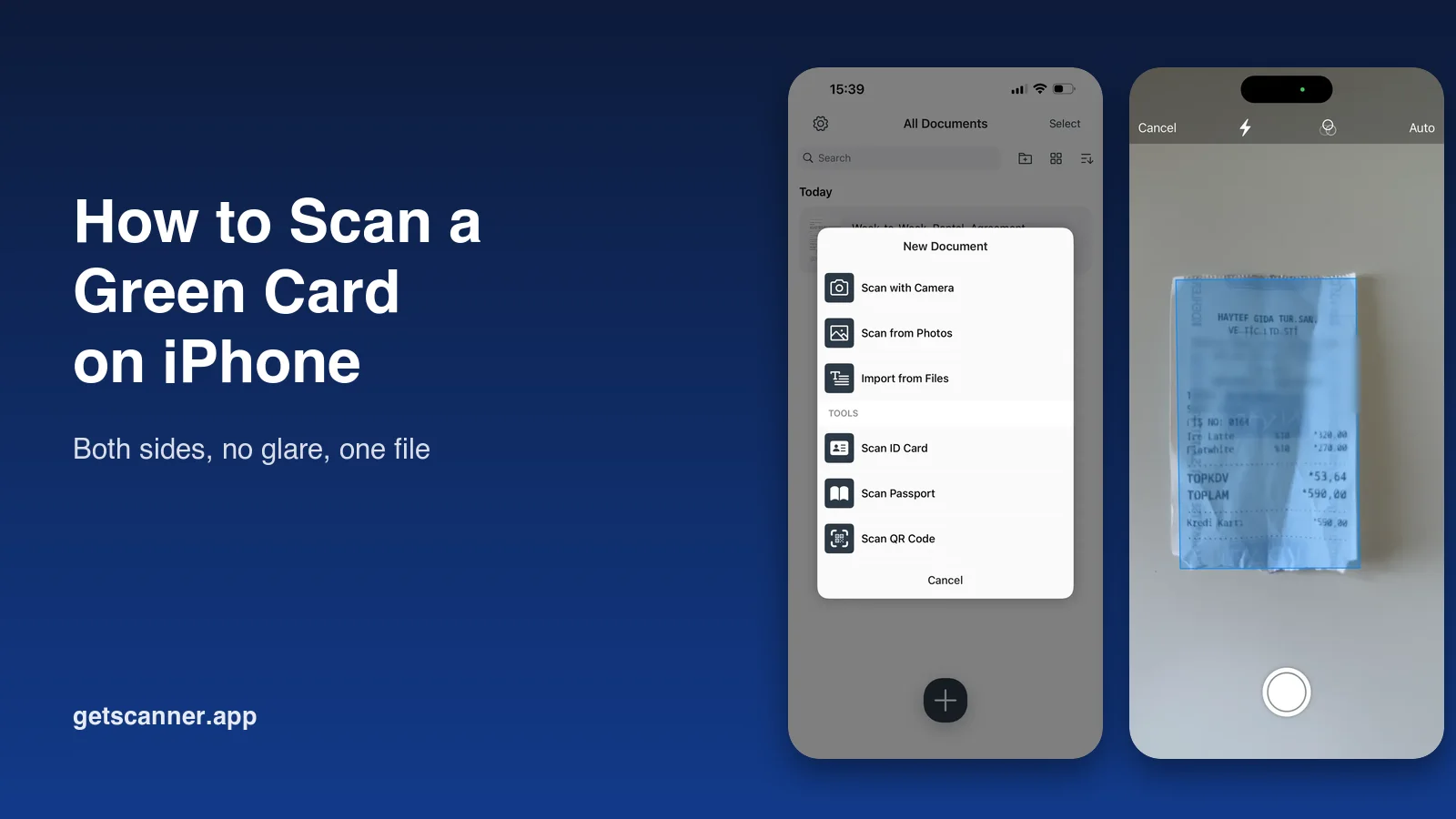 How to scan a green card on iPhone, front and back on one page