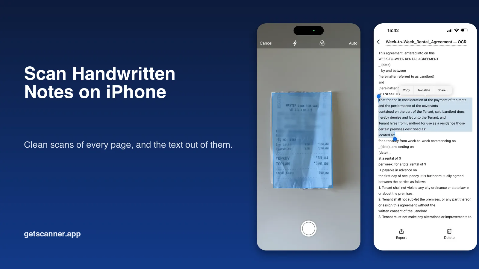 Scanning handwritten notes on iPhone and turning the pages into text