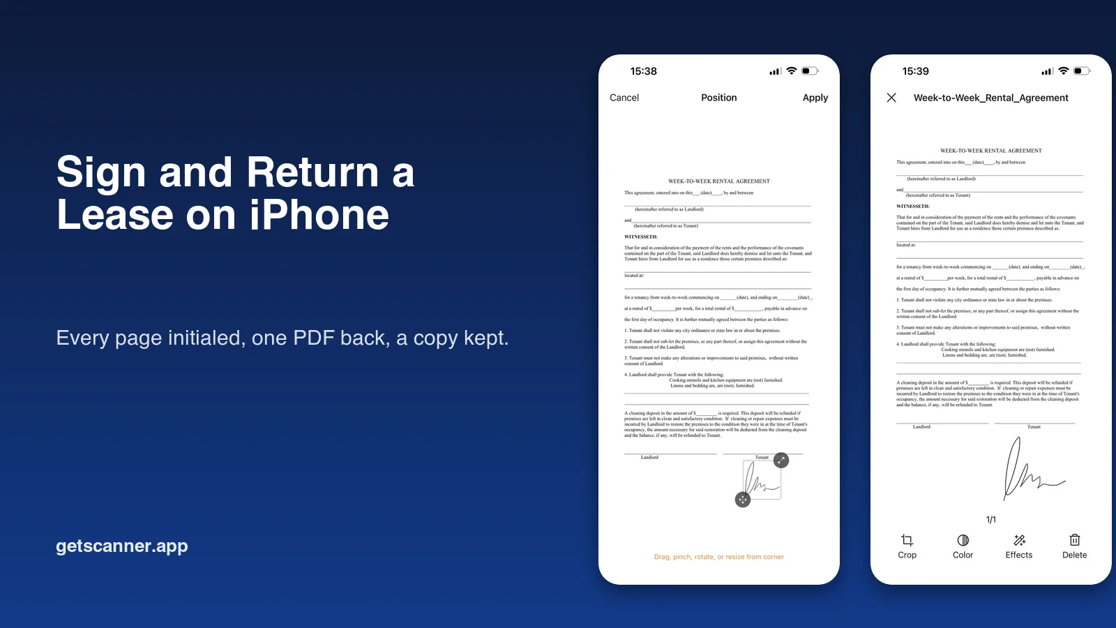 Signing a rental lease on iPhone and sending it back as one PDF