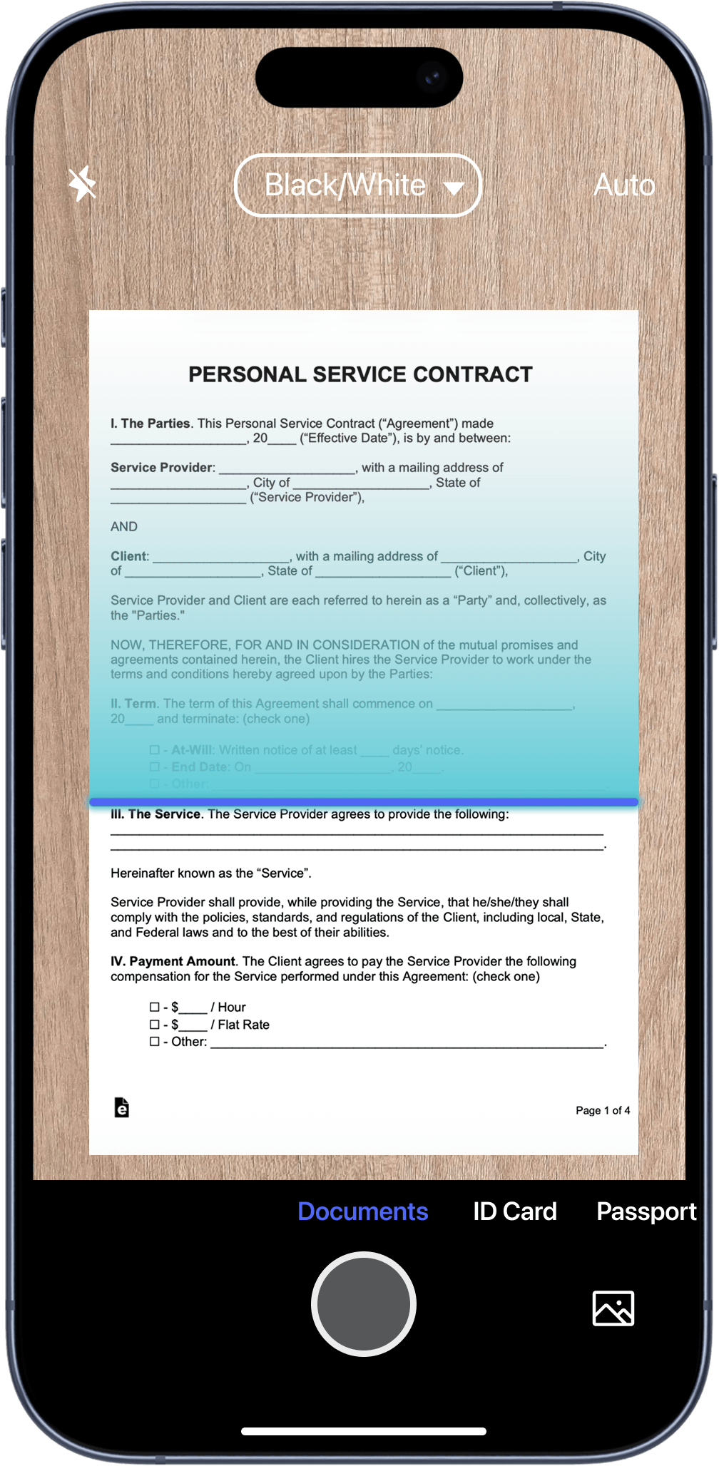 Scanner App scanning a document to PDF on iPhone